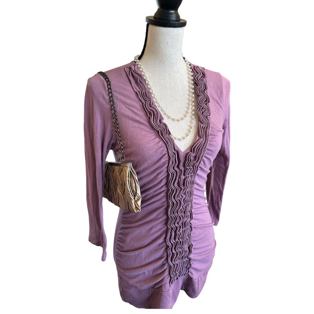Maurices Dusty Mauve Ruffle Front Top Ruched Boho Glam Blouse | Medium - Picture 2 of 8